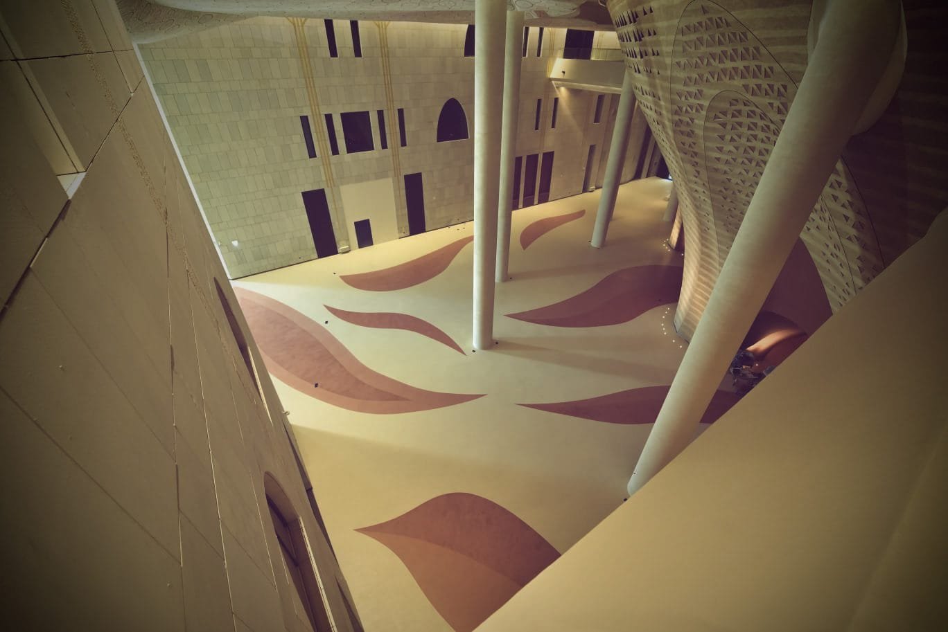 Seamless microcement atrium floor seen from above at King Fahad Cultural Centre, Riyadh